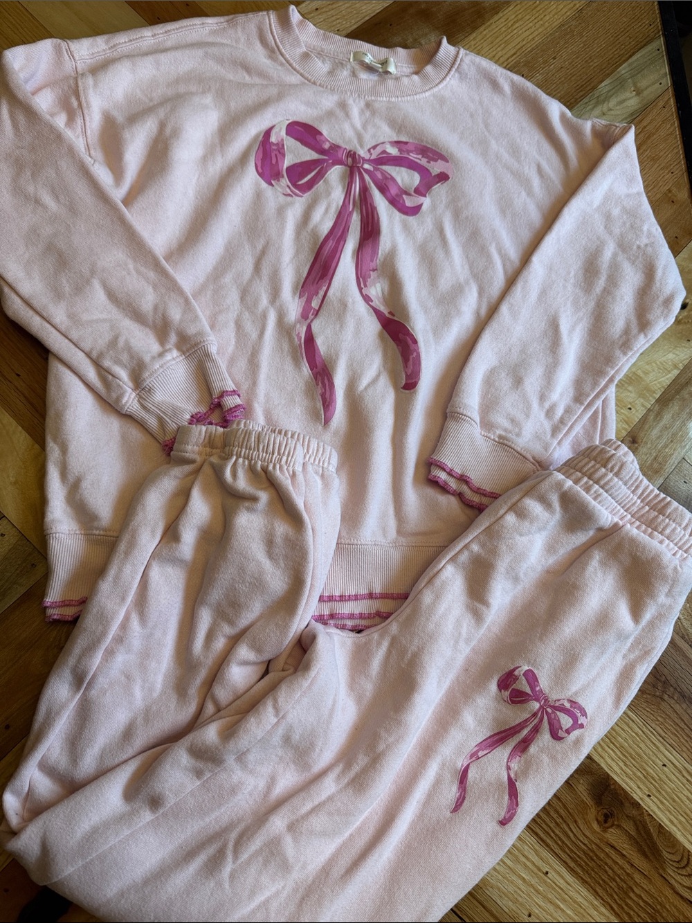 Kids Pink Bow Sweatshirt & Jogger Matching Set